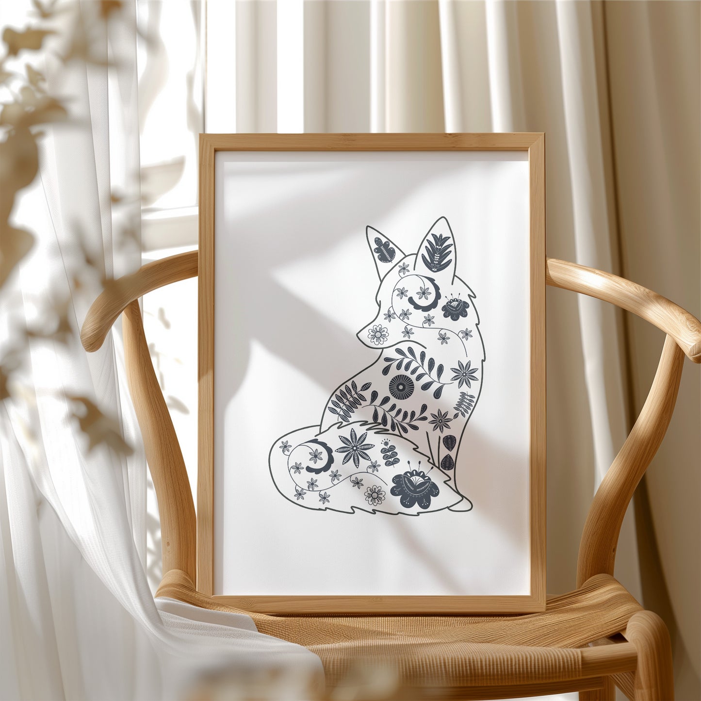 Oak frame of Scandinavian fox art print